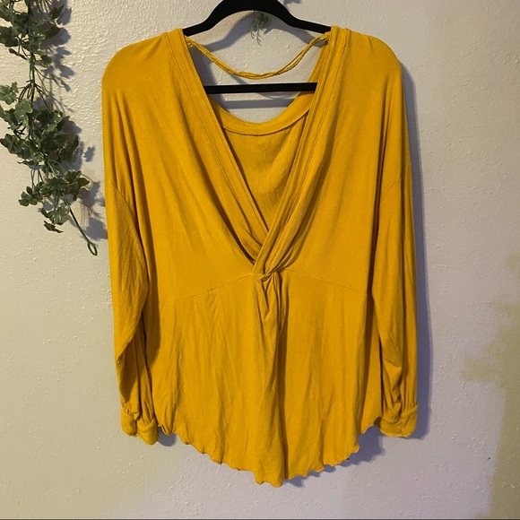 Free People mustard twist back rib knit top - Picture 3 of 5